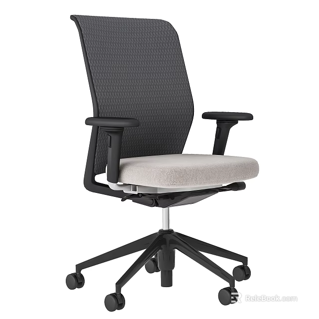 Modern Office Chair With Mesh Back Black Armrests And Light Gray Padded Seat 3d model 