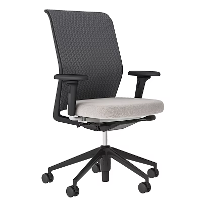 Modern Office Chair With Mesh Back Black Armrests And Light Gray Padded Seat 3d model