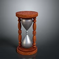 Classic Hourglass Design With Wooden Frame Base Top Decorative Pillars And Silver Sandglass