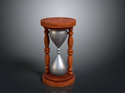 Classic Hourglass Design With Wooden Frame Base Top Decorative Pillars And Silver Sandglass 3d model