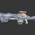 Futuristic Blue Metallic Weapon With Orange Component Scope And Mechanical Design 3d model