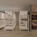 Modern Interior Space With White Display Shelves Wooden Flooring Sofa And Coffee Table