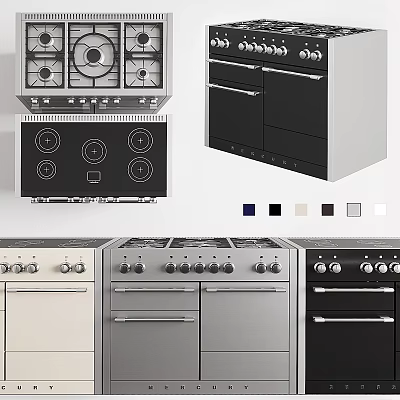 Kitchen Cookware Featuring Different Gas Electric Stoves Oven Designs And Color Options 3d model