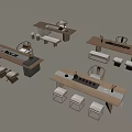 Modern Wooden Tea Table Set With Matching Chairs And Stools Design 3d model