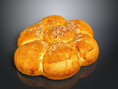 Freshly Baked Golden Round Shaped Bread with Sesame Seeds on Top 3d model
