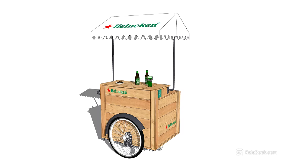 Heineken Branded Functional Mobile Cart With Wooden Body And Umbrella 3d model 