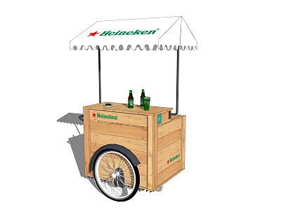 Heineken Branded Functional Mobile Cart With Wooden Body And Umbrella 3d model