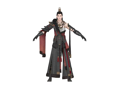 Ancient Oriental Warrior Character In Armored Costume With Dragon Embellished Details 3d model