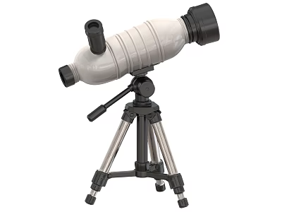 Lightweight White Telescope Mounted On Black Tripod Stand For Outdoor Observation 3d model