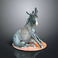 Detailed Sitting Turquoise Gray Donkey Sculpture On Round Wooden Base