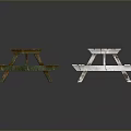 Green And White Wooden Outdoor Chairs Featuring Rustic Picnic Table Design