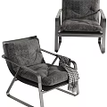 Modern Lounge Chair With Gray Textured Cushion Metal Frame And Plaid Blanket