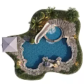 Garden Landscape With Swimming Pool Waterfall Stone Steps And Lush Greenery