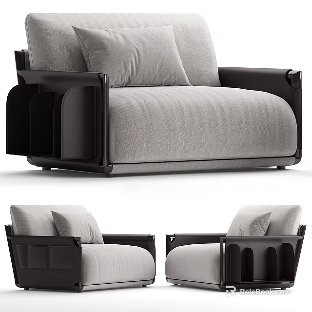 Modern Single Sofa With Gray Fabric Cushions And Black Armrest Design 3d model 