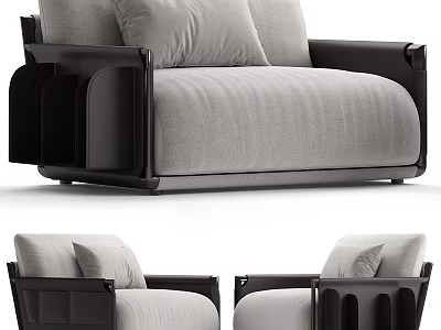 Modern Single Sofa With Gray Fabric Cushions And Black Armrest Design 3d model