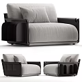Modern Single Sofa With Gray Fabric Cushions And Black Armrest Design