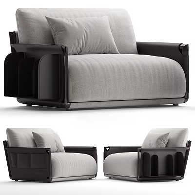 Modern Single Sofa With Gray Fabric Cushions And Black Armrest Design 3d model