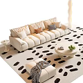 Modern White Sofa Coffee Table Set With Spotted Rug Throw Pillows And Ottoman 3d model