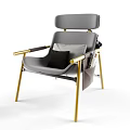 Modern Accent Chair With Gray Upholstery Gold Metal Legs Black Gray Pillows Magazine Side Pocket