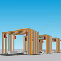 Outdoor Pergola With Yellow Frame Red Lanterns And White Pillars