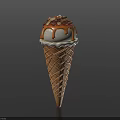 Creamy Ice Cream Cone With Waffle Base Topped Chopped Nuts And Caramel Drizzle