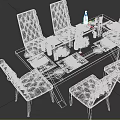 Modern Dining Table And Tufted Chairs With Elegant Table Setting Cutlery Wine Glasses And Food