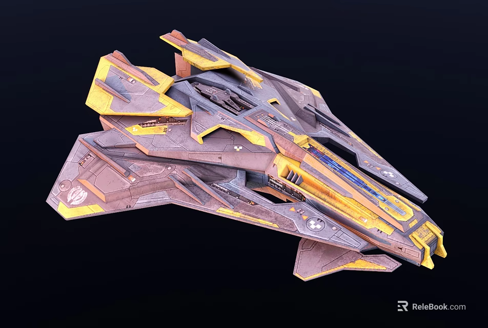 Futuristic Cosmic Spaceship With Aerodynamic Structure And Yellow Brown Accents 3d model 
