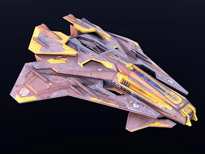 Futuristic Cosmic Spaceship With Aerodynamic Structure And Yellow Brown Accents 3d model