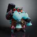 Game Fantasy Character Chubby Dwarf With Large Blue Beard Striped Clothing And Wooden Hammer