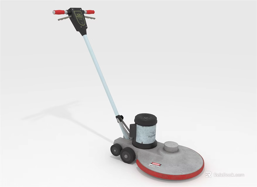 Efficient Electric Floor Polisher With Long Handle Polishing Disc And Wheels 3d model 