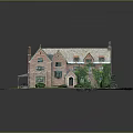 Red Brick House Exterior With Multiple Chimneys Solar Panels Green Lawn And Driveway