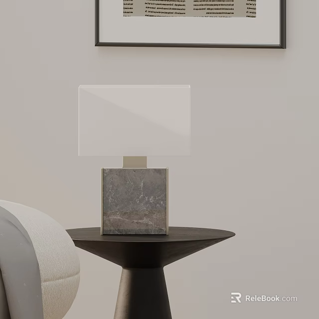 Modern Table Lamp With Marble Base And White Shade On Wooden Side Table For Bedroom Decor 3d model 