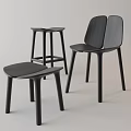 Modern Black Wooden Leisure Chair with Matching Stools and Minimalist Design
