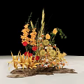 Elegant Vase Flower Arrangement With Orange Yellow Red Blooms And Green Grass