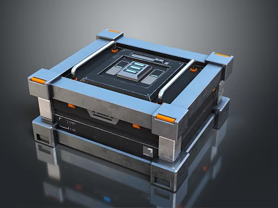 Sturdy Industrial Equipment Case With Metal Frame Control Panel And Orange Accents 3d model