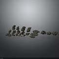 Wood And Stone Materials With Various Shapes And Sizes Arranged Against Gray Background