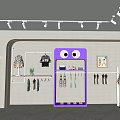 Modern Kids Clothing Store Interior With Purple Display Racks Hanging Apparel And Spotlights