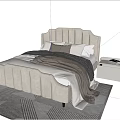 Elegant Modern Double Bed Interior With Tufted Velvet Headboard Bedside Table And Patterned Rug 3d model