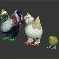 Three Colorful Flying Animals Adult And Baby Chickens With Fluffy Feathers