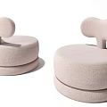Light Colored Upholstered Sofa Stools With Rounded Backrest And Modern Design 3d model