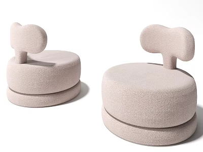 Light Colored Upholstered Sofa Stools With Rounded Backrest And Modern Design 3d model