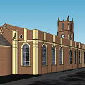 Ancient Red Brick Building Featuring Arched Windows And Clock Tower Structure 3d model