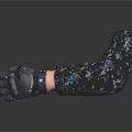 Black Patterned Gloves Covered Artificial Arm Model Display On Dark Surface 3d model