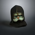 Hooded Cat Character With Green Eyes White Mustache And Orange Nose