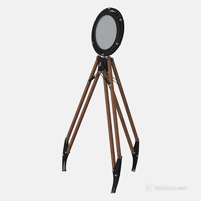 Modern Tripod Floor Lamp With Wooden Legs And Round Lampshade For Home Decor 3d model 