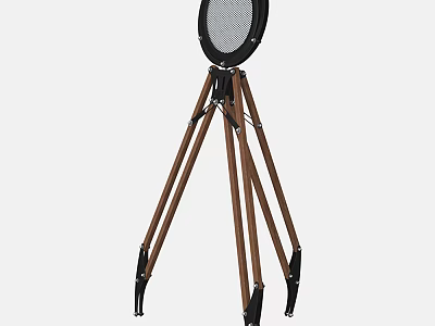 Modern Tripod Floor Lamp With Wooden Legs And Round Lampshade For Home Decor 3d model