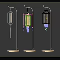 Traditional Chinese Style Three Floor Lamps With Golden Stands And Lantern Shaped Shades
