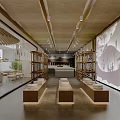 Traditional Exhibition Hall Interior Design With Wooden Roof Skylight And Green Plant