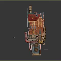 Intricate Model House Structure With Red Roof Windmill Barrels And Mechanical Parts