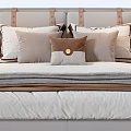 Modern Double Bed Design With Upholstered Headboard Multiple Pillows Nightstand And Table Lamp 3d model